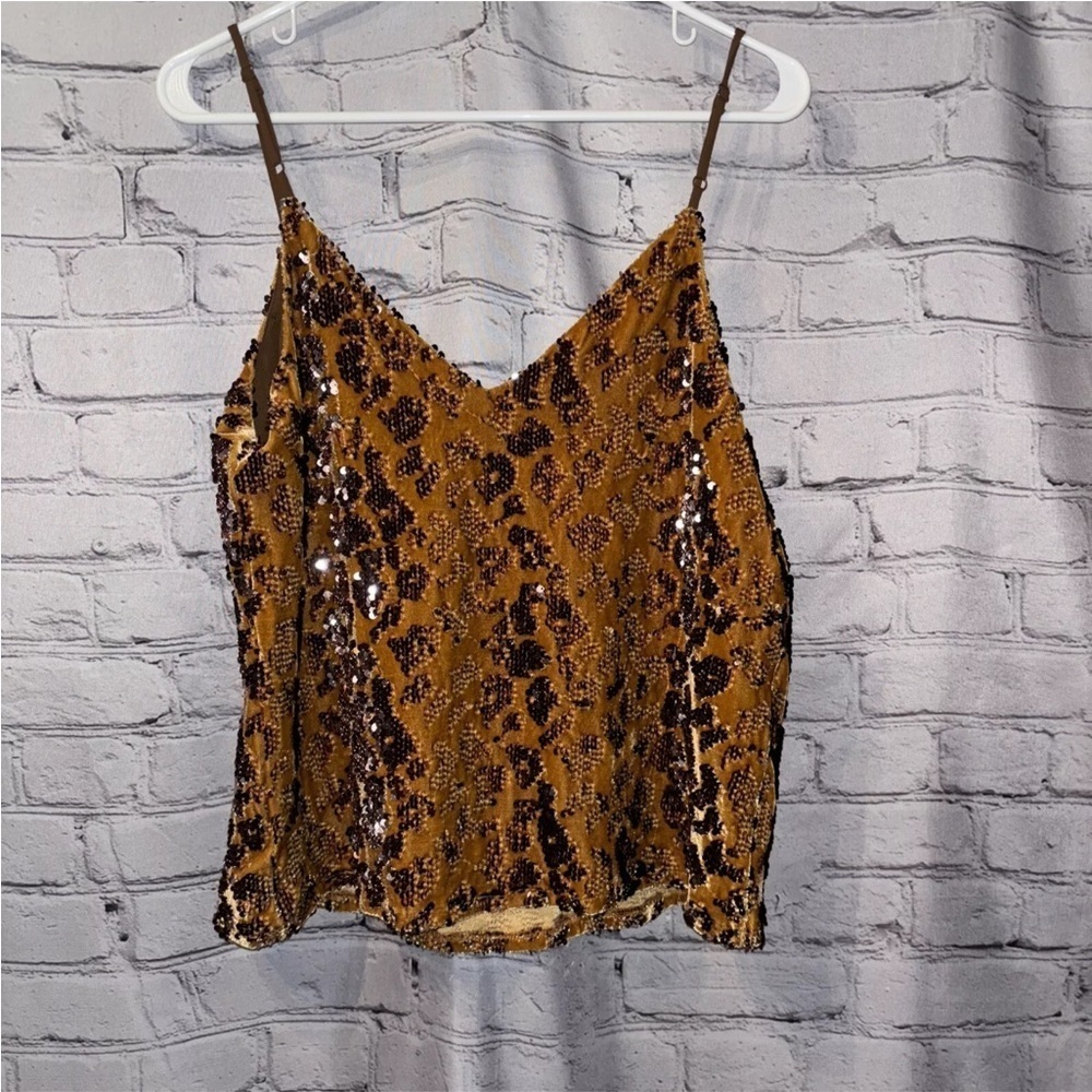 RO&DE Anthropologie Animal Sequins Cami Top Gold Stretchy Velvet Size Small - Picture 5 of 7